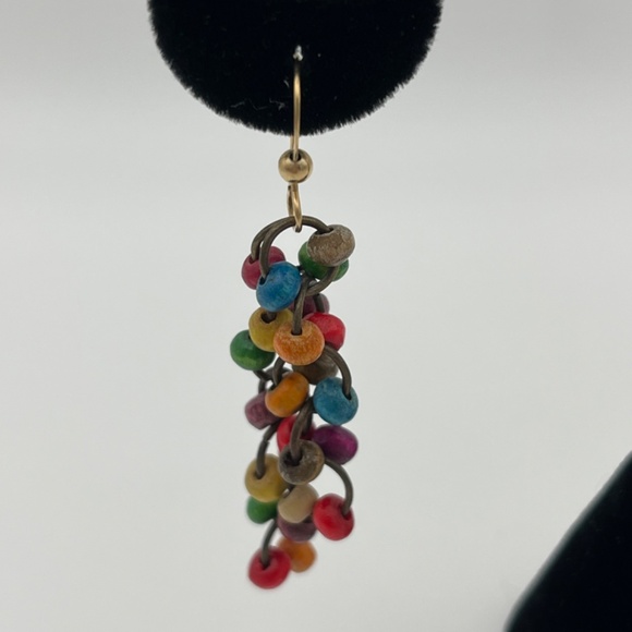 2" Pierced Dangle Earrings Multicolor Beads Gold Tone - Picture 2 of 8